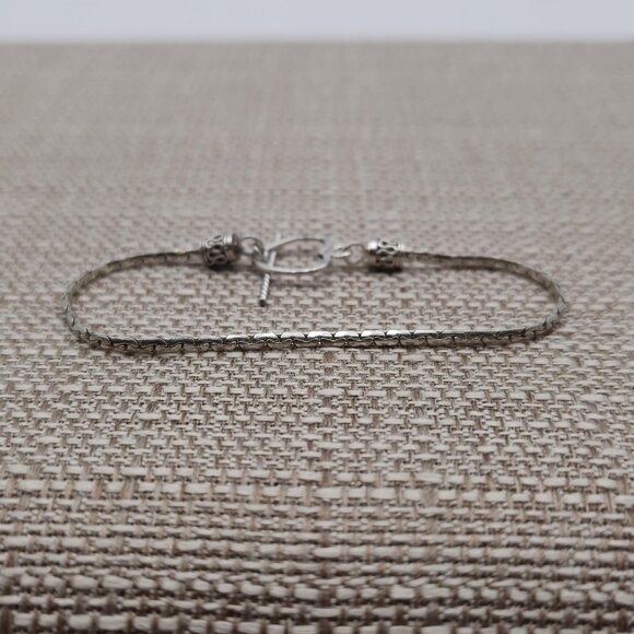 7 Inch Sterling Silver Chain Heart Clasp Bracelet B421 - Picture 1 of 6